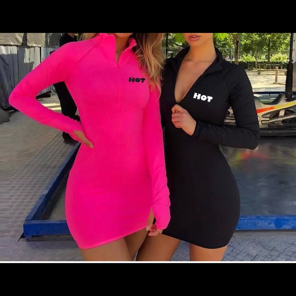 Instagram baddie sexy turtleneck open zip up dress